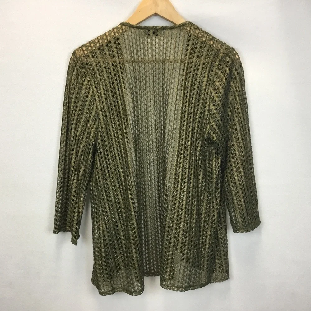 Aris. A Gold Olive Green Metallic Open Front Cardigan Mesh Fairy Grunge Party - Picture 2 of 5